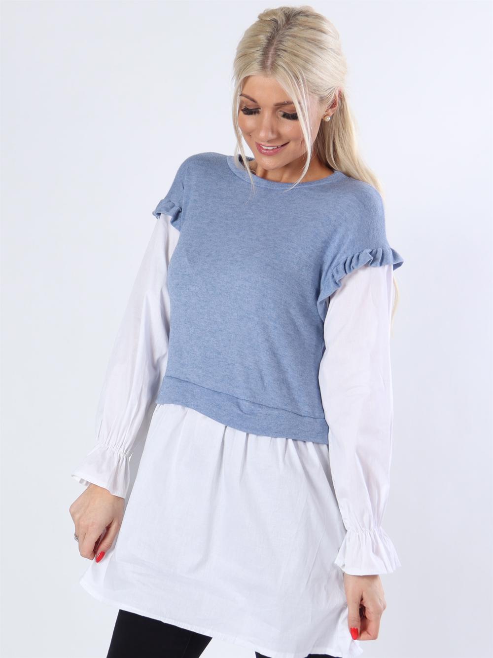 Lynn - Strikket vest med indsyet skjorte under